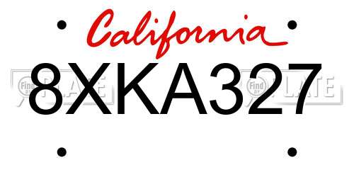 8XKA327 California License Plate