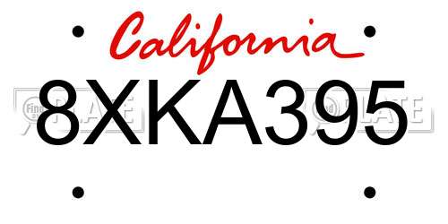8XKA395 California License Plate