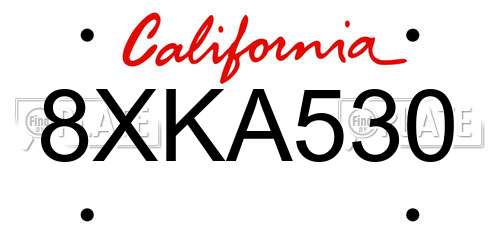 8XKA530 California License Plate