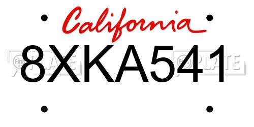 8XKA541 California License Plate