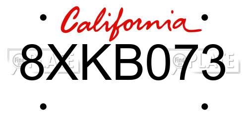 8XKB073 California License Plate