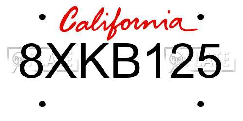 8XKB125 California License Plate