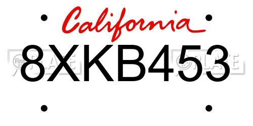 8XKB453 California License Plate