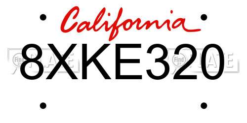 8XKE320 California License Plate