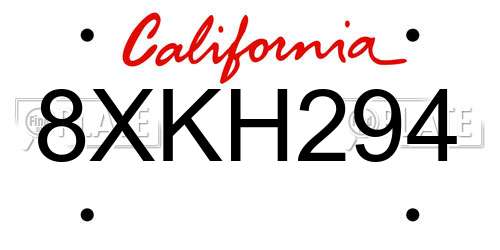 8XKH294 California License Plate