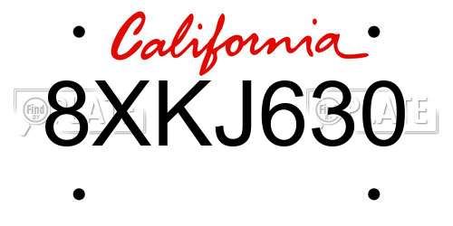 8XKJ630 California License Plate