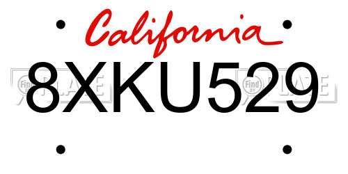 8XKU529 California License Plate