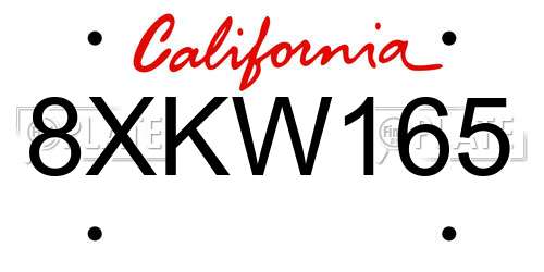 8XKW165 California License Plate