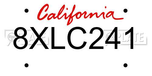 8XLC241 California License Plate
