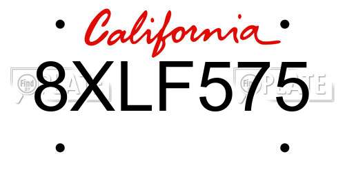 8XLF575 California License Plate