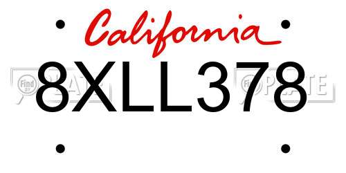 8XLL378 California License Plate