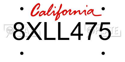 8XLL475 California License Plate