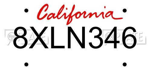8XLN346 California License Plate