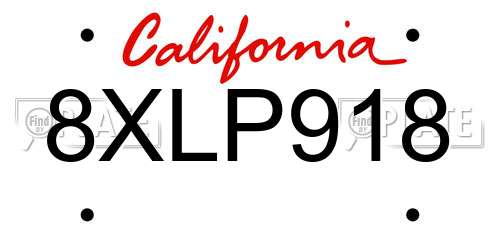 8XLP918 California License Plate