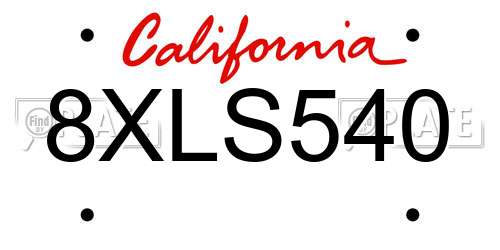 8XLS540 California License Plate