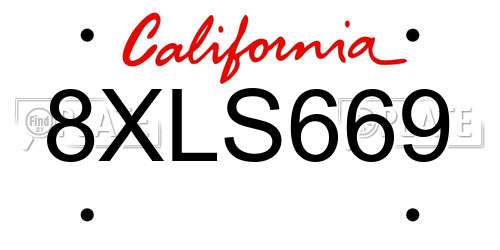 8XLS669 California License Plate