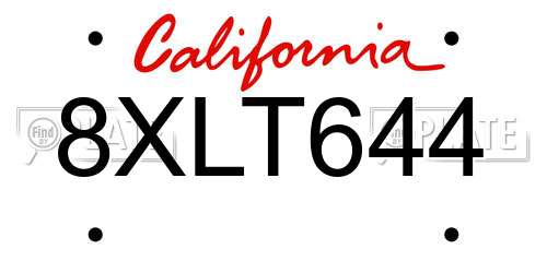 8XLT644 California License Plate