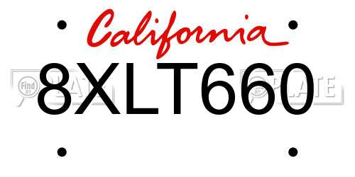 8XLT660 California License Plate