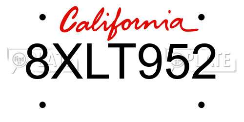 8XLT952 California License Plate