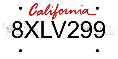 8XLV299 California License Plate