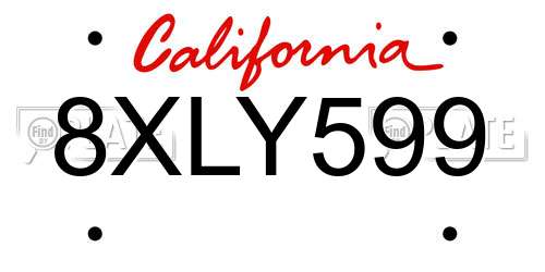 8XLY599 California License Plate
