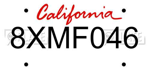 8XMF046 California License Plate
