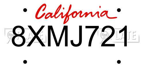 8XMJ721 California License Plate