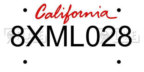8XML028 California License Plate