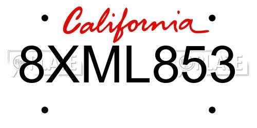 8XML853 California License Plate