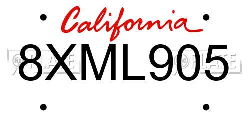 8XML905 California License Plate