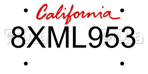 8XML953 California License Plate