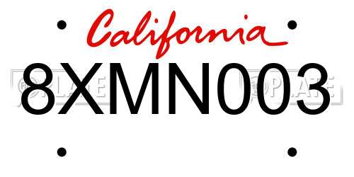 8XMN003 California License Plate