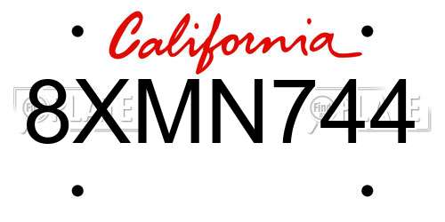 8XMN744 California License Plate