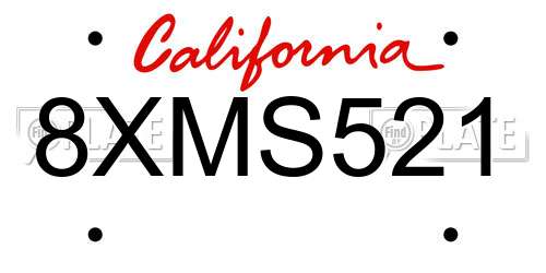 8XMS521 California License Plate