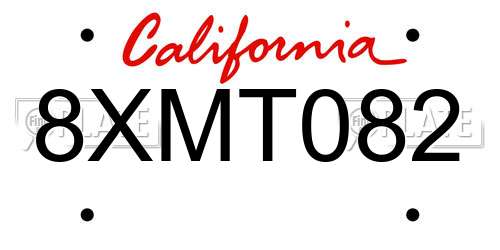 8XMT082 California License Plate