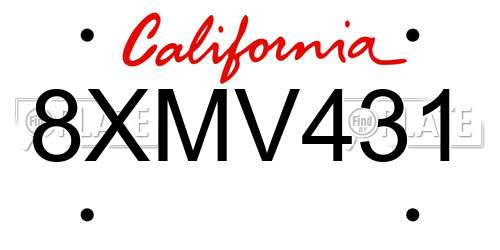 8XMV431 California License Plate