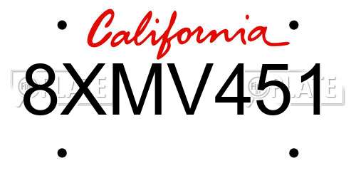 8XMV451 California License Plate