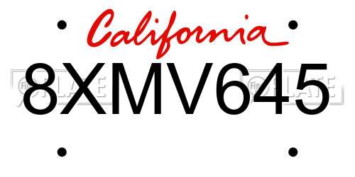 8XMV645 California License Plate
