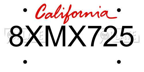 8XMX725 California License Plate