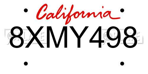 8XMY498 California License Plate