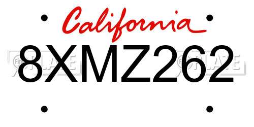 8XMZ262 California License Plate