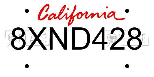8XND428 California License Plate
