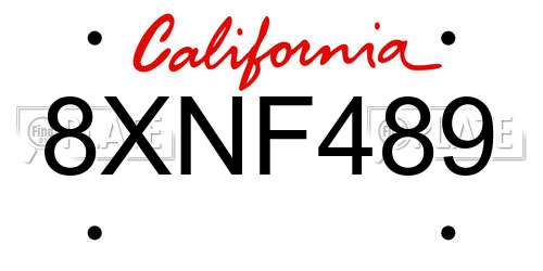 8XNF489 California License Plate