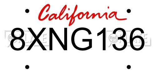 8XNG136 California License Plate