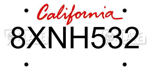 8XNH532 California License Plate