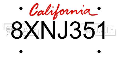 8XNJ351 California License Plate