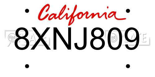 8XNJ809 California License Plate