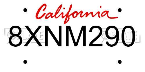 8XNM290 California License Plate