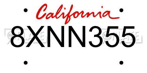 8XNN355 California License Plate
