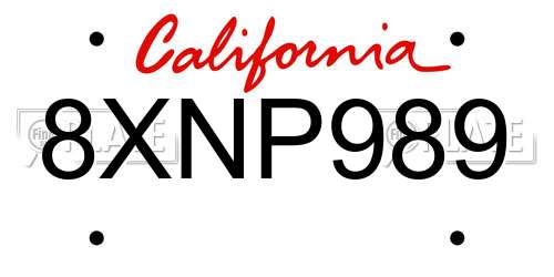 8XNP989 California License Plate
